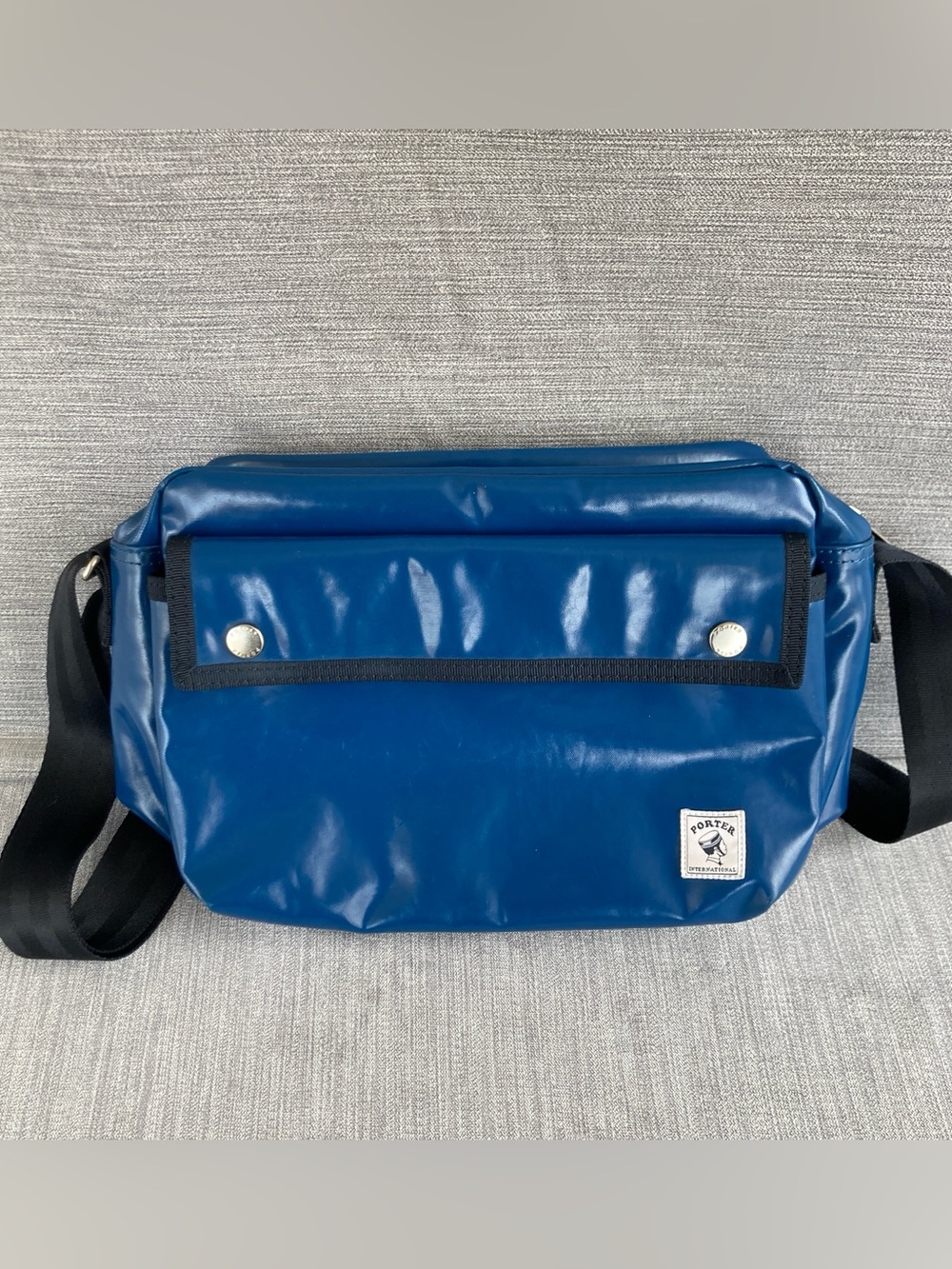 Navy Blue Vinyl Crossbody Belt Bag by